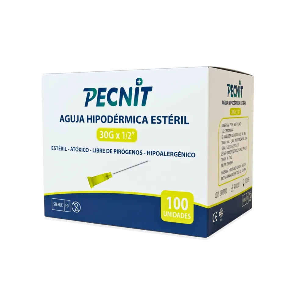 Aguja Hipodérmica 30G x 1/2 PECNIT x 100 | Labortech